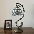 thumbnail image 4 of Tiffany Style Table Lamp Stained Glass White Baroque Style Lavender Iron Metal Leaves Bronze Base Bedroom Living Room Hotel Office Vintage 21"H*11"W, 4 of 5