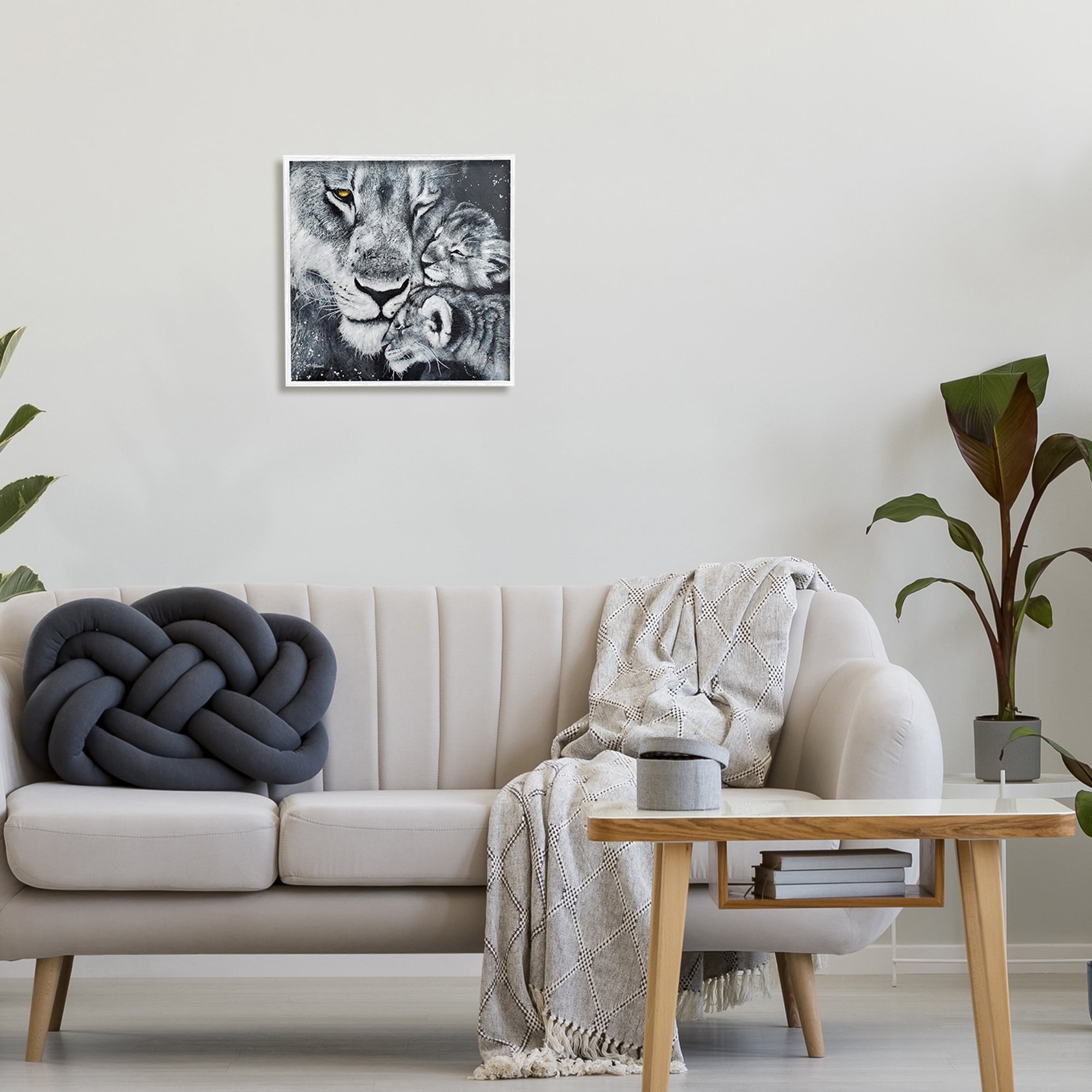 Stupell Industries Loving Baby Tigers Cuddling Mother Monochrome Portrait , 17 x 17, Design by Britt Hallowell