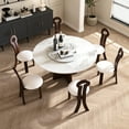 thumbnail image 2 of Montary 59" Round Dining Set w/ Lazy Susan - Sintered Stone Top & Walnut Base, 1 Table +6 Chairs for Dining/Kitchen, 2 of 9