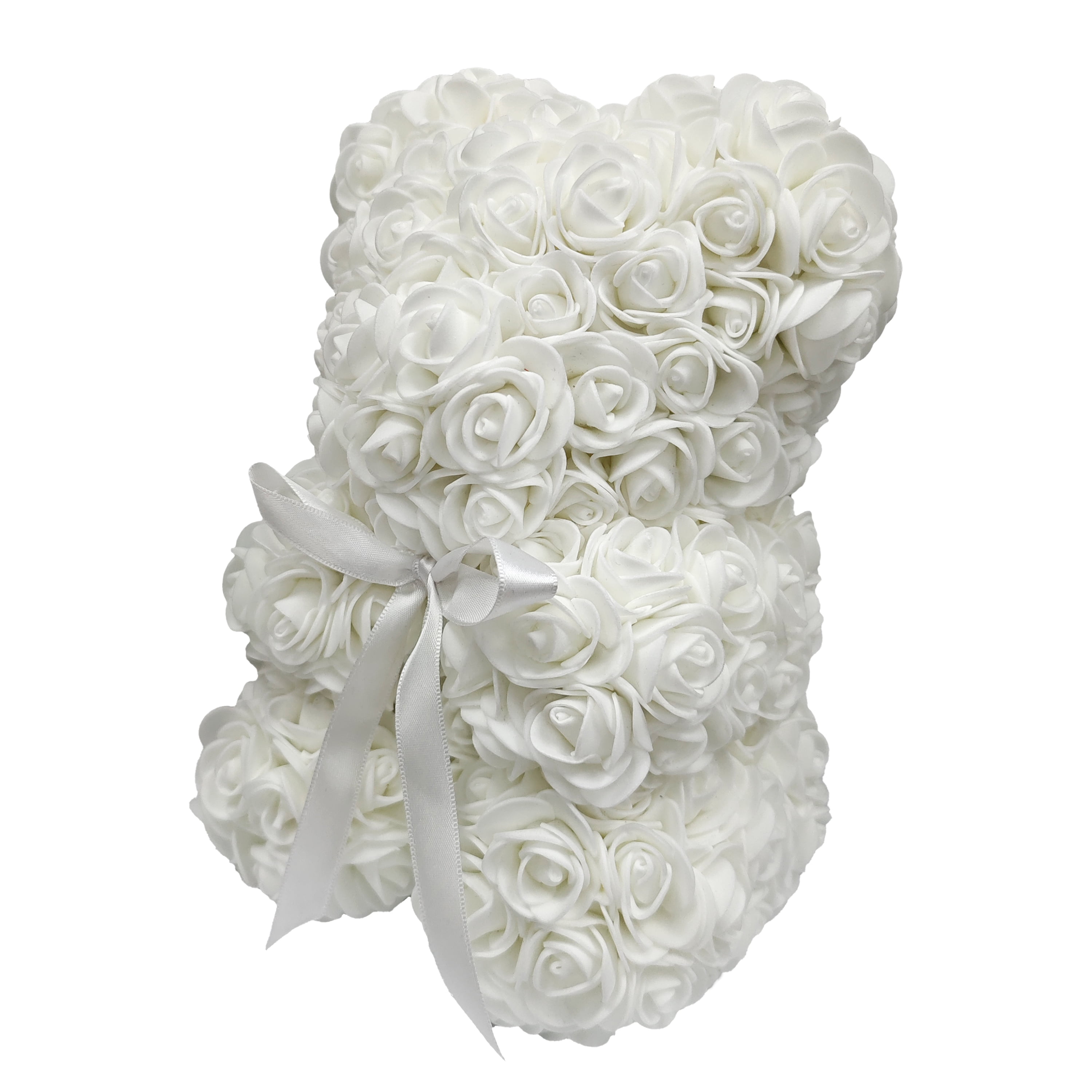 Way To Celebrate 9.25" Artificial Rose Bear Valentine's Day Gift, White Color