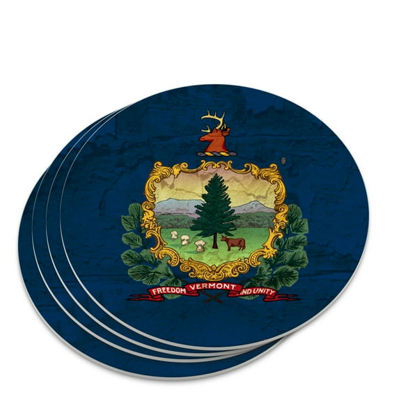 Rustic Vermont State Flag Distressed USA Novelty Coaster Set