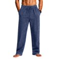 thumbnail image 2 of Men's Straight Leg Waffle Pants,Elastic Drawstring Waist Loose Fit Casual Trousers, Lightweight Breathable Textured Daily Streetwear Clothes with Pockets Blue 5XL, 2 of 6