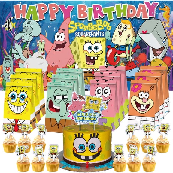 SpongeBob SquarePants Goodie Bags Treat Candy Decorations Party Favor Supplies Birthday Cake Topper Backdrop Banner