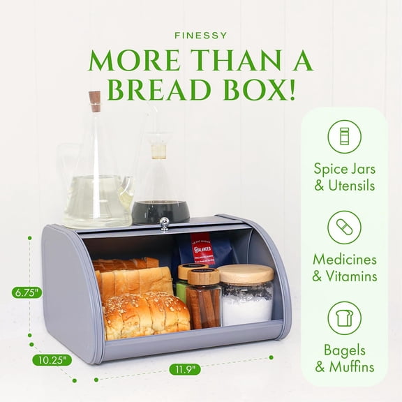 Modern Metal Bread Box for Kitchen Countertop, Farmhouse Homemade Loaf Bread Storage Bin Holder for Kitchen Counters Organizer, Airtight Roll Top Sourdough Corner Breadbox Container Keeper
