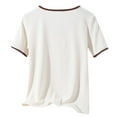 thumbnail image 4 of cfhntfmh Sleep Tops for Women Sleepwear Scoop Neck Comfy Short Sleeve T-Shirts Color Block Lounge Pajama Shirts, 4 of 7