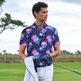 thumbnail image 3 of Honeii Skull starry sky flower leaf print Polo Shirt, a classic short-sleeved, button-down golf shirt designed for menMedium, 3 of 6
