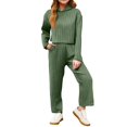 thumbnail image 2 of LTTVQM Girl's Sweater Set 12-13 Fall Winter 2 Piece Outfits Casual Long Sleeve Ribbed Knit hoodie Solid Color Warm Soft Long Leggings Army Green 12-13 Years, 2 of 5