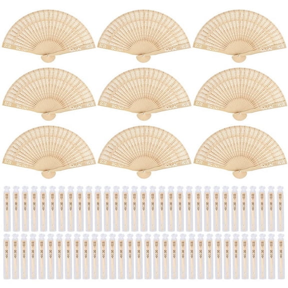 72 Pieces Wooden Folding Fans with Gift Bags Vintage Handheld Fans for Wedding Gifts, Favor, Home Decoration