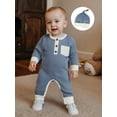 thumbnail image 6 of BemeyourBBs Baby Boy Fall Romper Contrast Ribbed Long Sleeve Jumpsuit Hat, 6 of 9