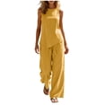 thumbnail image 2 of Zynoxe Two Piece Sets for Women Trendy Crew Neck Sleeveless Top Elastic Waist Wide Leg Pants Suit Comfort Breathable Cotton Linen Lounge Set Summer Versatile Solid Color Vacation Outfits 2XL, 2 of 8