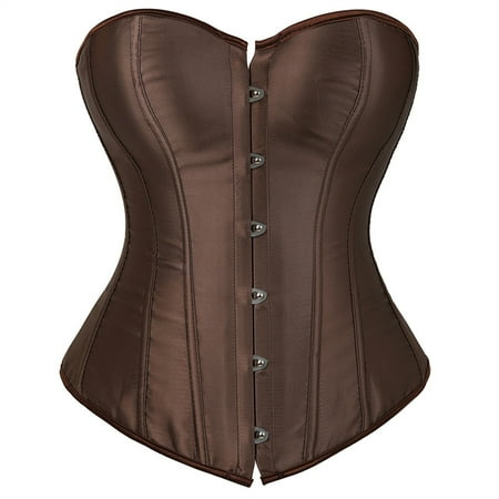 Women s Satin Corsets Top Plus Size Gothic Overbust Corset Lace up Vintage Bustier Corset Brown Size 5XL