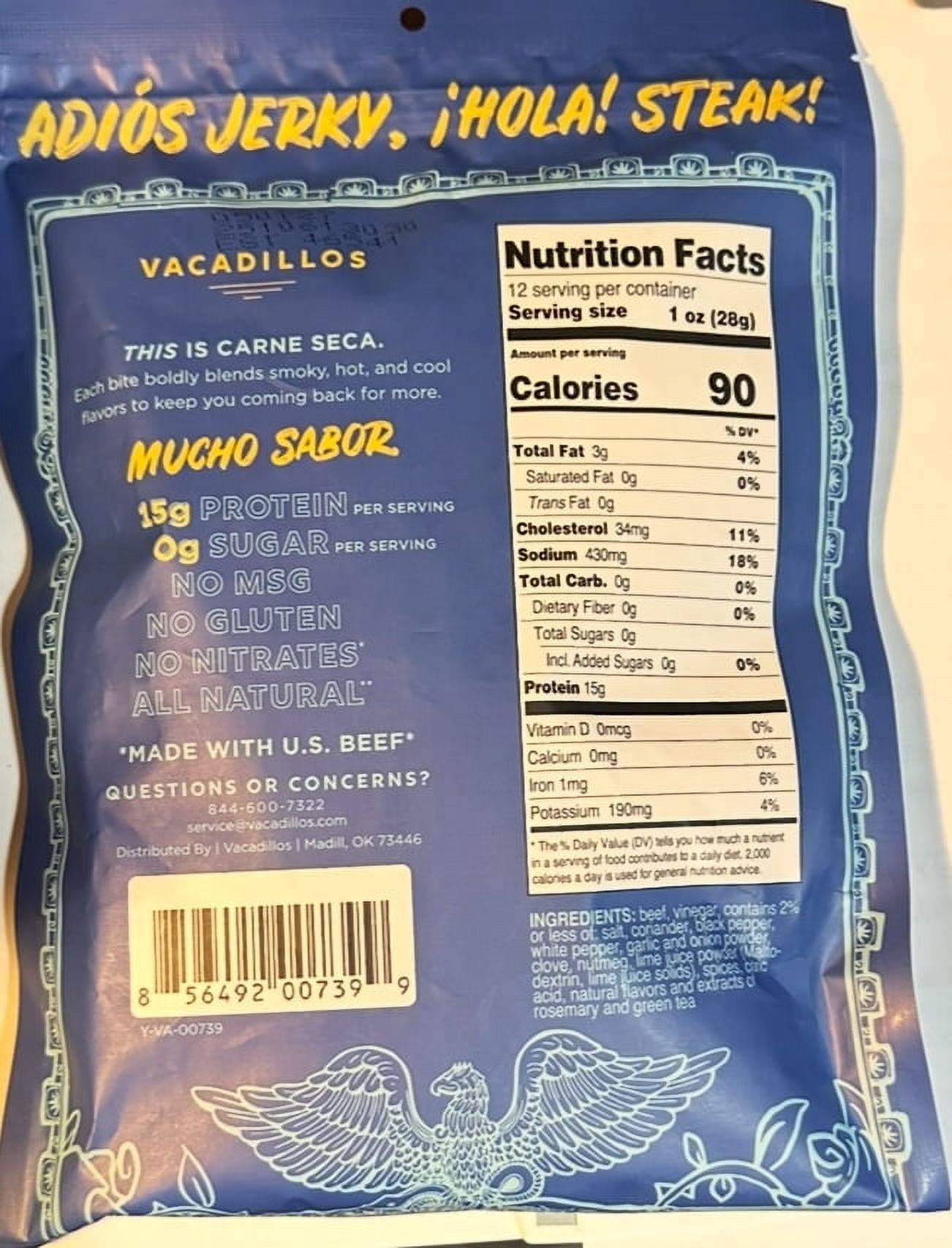 Vacadillos Carne Seca Carne Asada Air Dried Beef