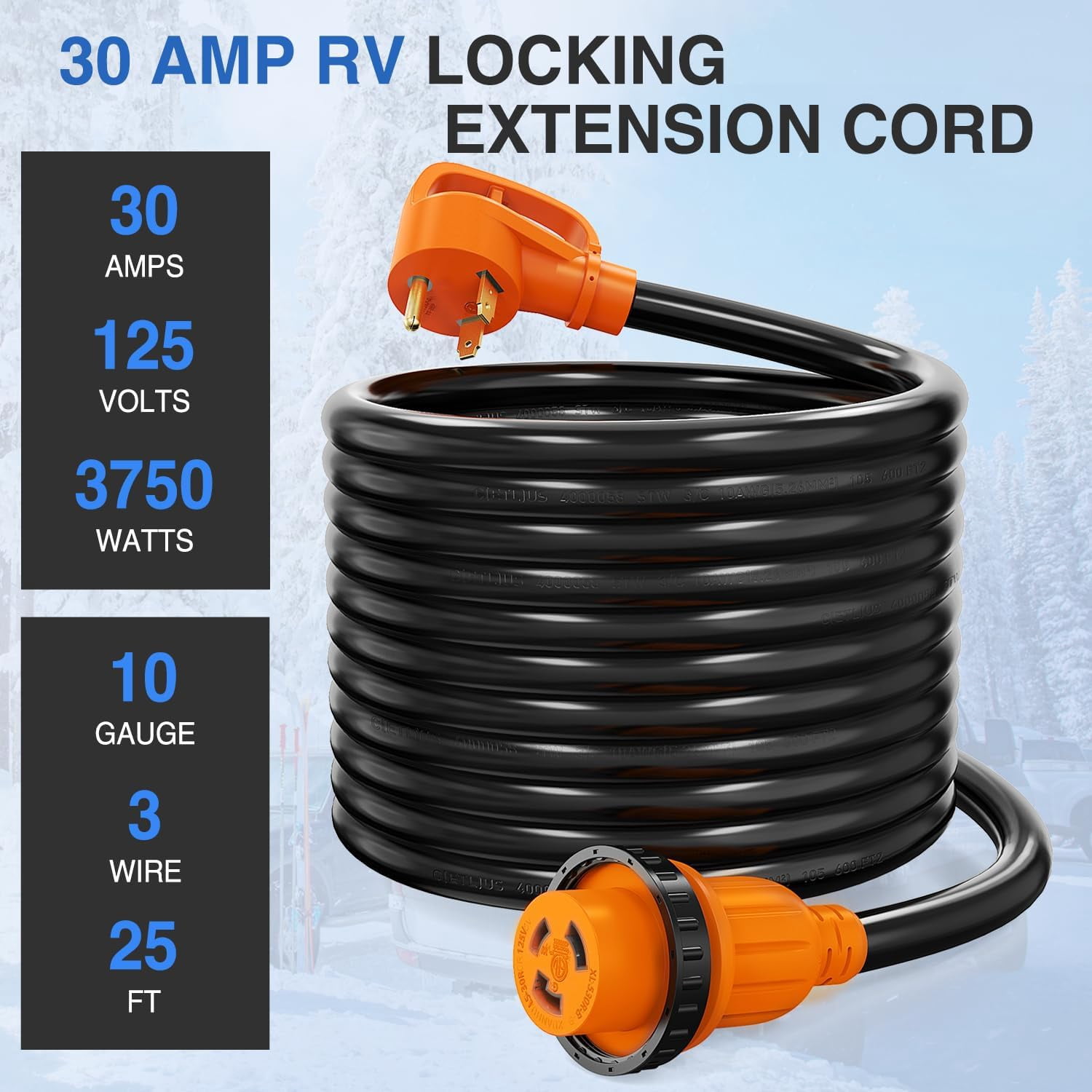 Nilight 30 Amp 25FT RV Locking Extension Cord 125V Heavy Duty 10 Gauge Pure Copper STW Wire ETL Listed 3 Prong TT-30P L5-30R 30F/30M Weatherproof Cord Suit for RV Camper Trailer