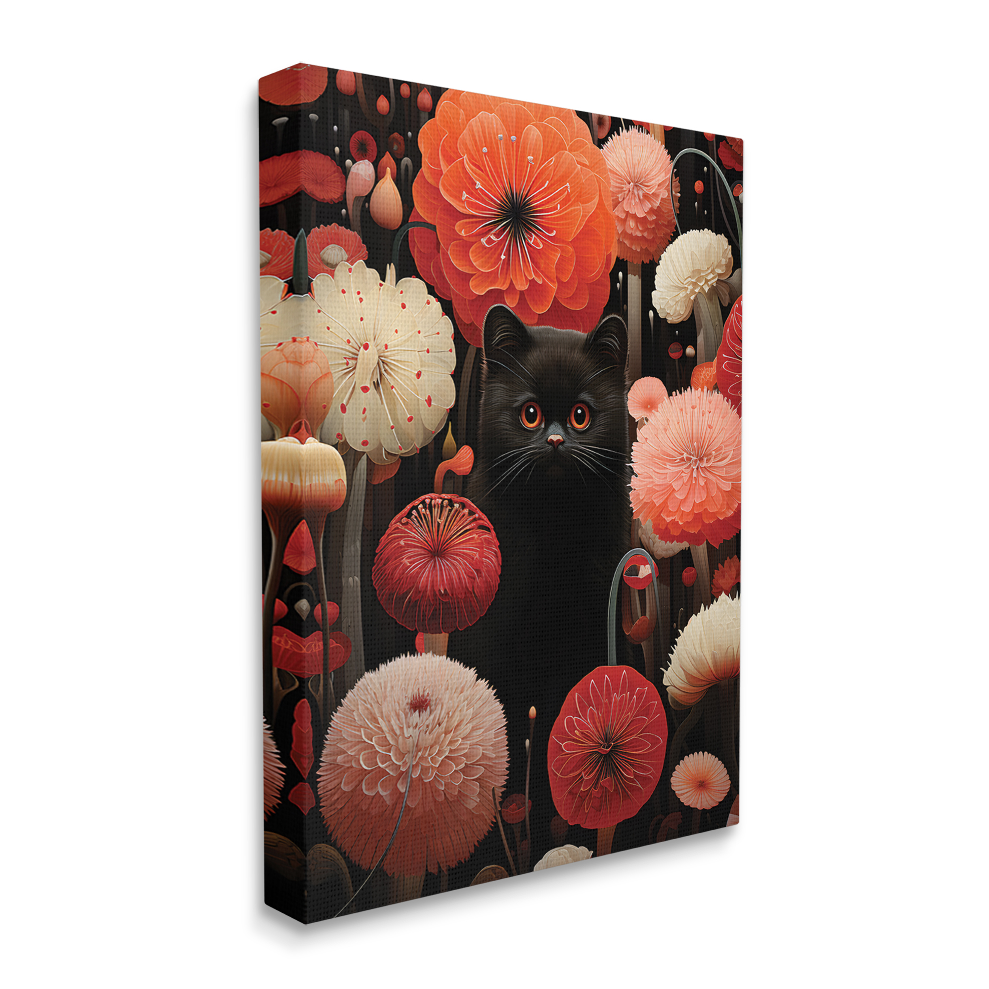Stupell Industries Black Cat Among Dahlias Animals & Insects Painting Gallery Wrapped Canvas Art Print Wall Art, 16 x 20