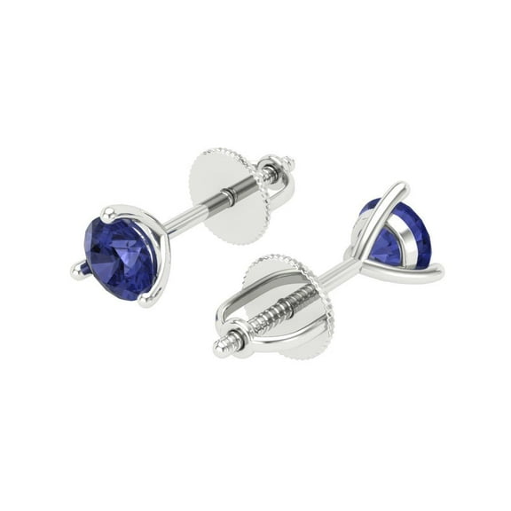 0.5 Ct Round Cut Studs Blue Tanzanite 14K White Solid Solid Gold Everyday Dainty Earrings Screw Back