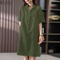 Elegant Dresses Summer Work OL Vestido Causal Short Sleeve Solid Shirt Dress ZANZEA Lapel Neck Knee Length Robe Buttons SundressXXXL Gao Jinjia LED