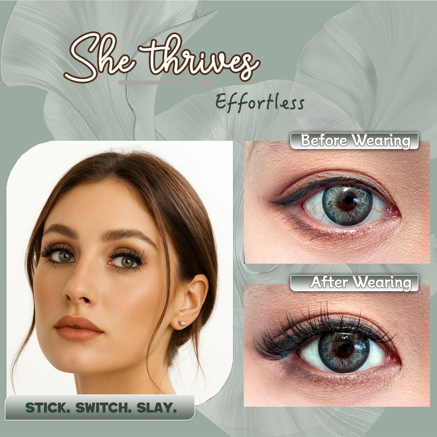 AYCUE #SHE THRIVES# Self-adhesive Lash Clusters C Curl 10-16mm 120 Clusters Glue-free Eyelashes Extensions for Natural Look Easy Application