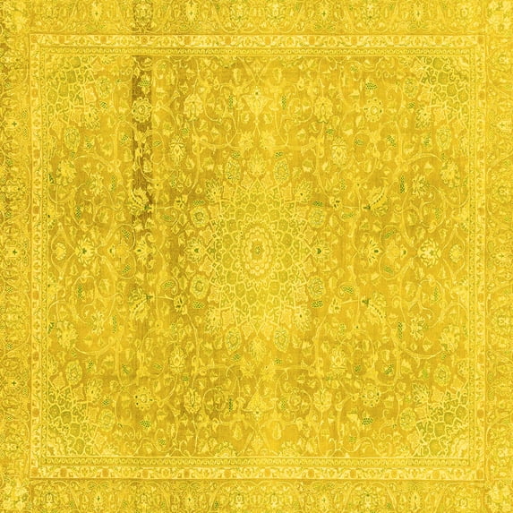 Ahgly Company Machine Washable Indoor Square Abstract Yellow Modern Area Rugs, 6' Square
