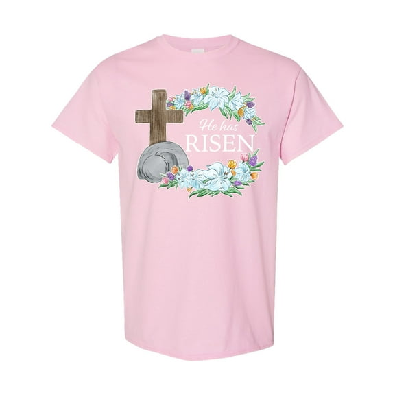 Inktastic Easter He Has Risen with Cross and Flowers T-Shirt