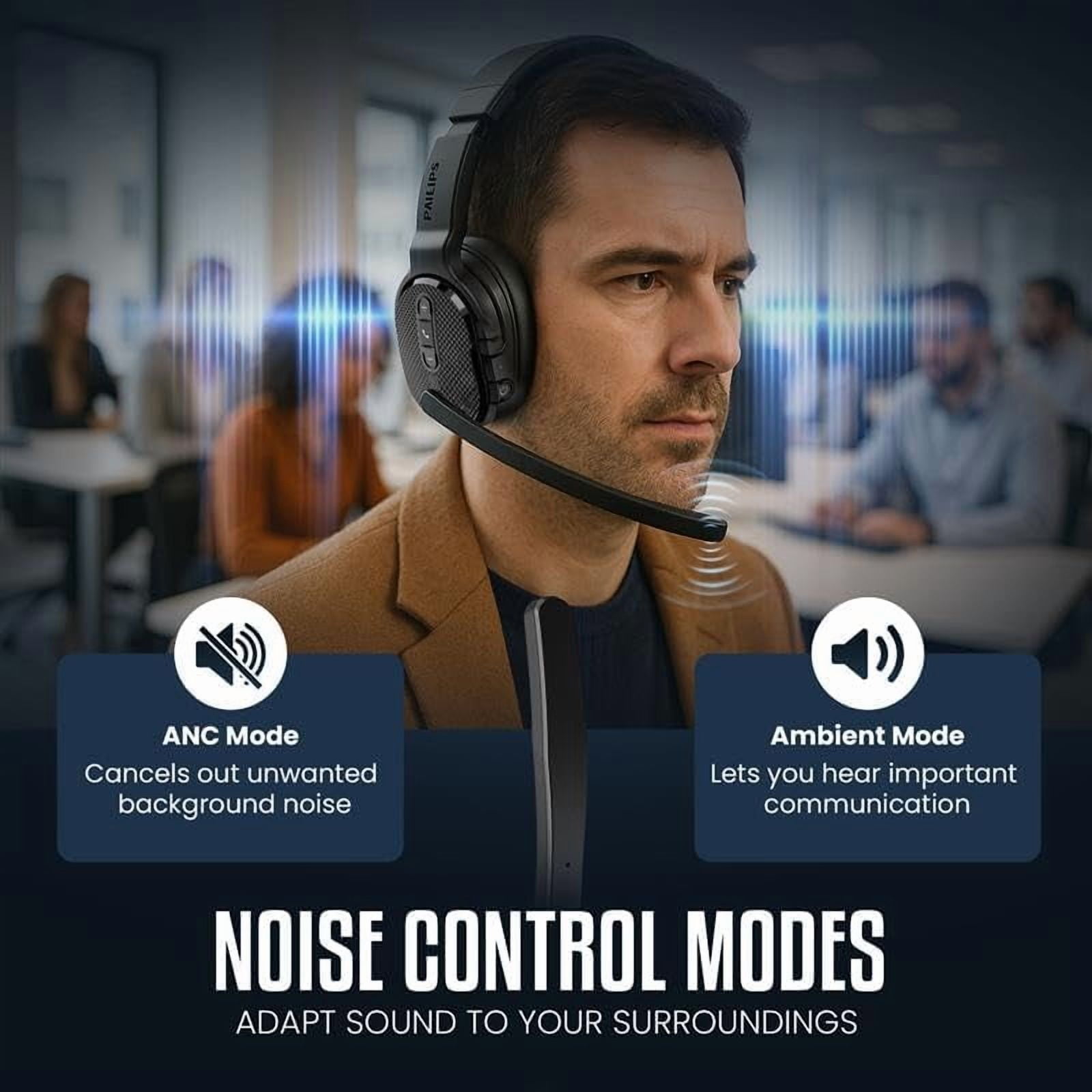 Philips Bluetooth Trucker Headset, Wireless Mono & Stereo Headset with Noise-Cancelling Microphone and Mute Button