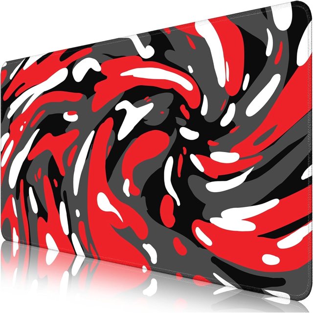 Fluid Pattern Desk Mat Marbled Design Desk Pad,Gaming Mouse Pad with Seamed Edges,Waterproof Large Mouse Pad,Non-Slip Rubber Base XL Gaming Mousepad,31.5x11.8 in Computer Mat Keyboard Pad Red-Black
