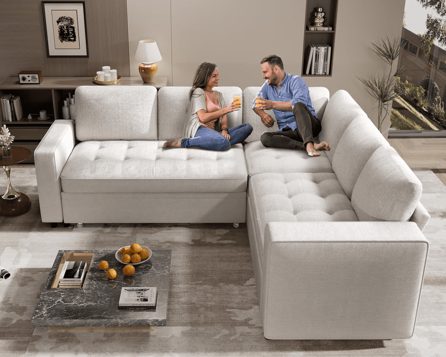 Modular Sectional Sleeper Sofa with Pull-Out Bed, L-Shaped Chenille Couch, USB Ports, Adjustable Backrest & Storage Seats, Tool-Free Assembly – Comfortable & Stylish Living Room Furniture