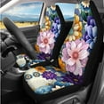 thumbnail image 2 of HUIACONG Boho Floral Car Accessories Seat Covers Full Set with Steering Wheel Cover Center Console Cover Seat Belt Pads Coasters Headrest Cover Keychain 14 Pcs Universal Fit, 2 of 5