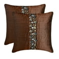 thumbnail image 4 of The HomeCentric Decorative Throw Pillow Cases Brown Pack of 2, 20"x20" (50x50 cm) Art Silk Crystals, Pintucks Cushion Covers For Sofa, Striped Modern Style - Brown Crystals, 4 of 5