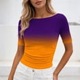 thumbnail image 5 of YUGYXL Gradient Colors T Shirts for Women Casual Crew Neck Short Sleeve Tunic Tops Pleated Slim Fit Fashion Summer Tees Orange Tops XXL, 5 of 7