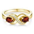 thumbnail image 2 of Gem Stone King 18K Yellow Gold Plated Silver Oval Garnet and Moissanite Engagement Ring for Women | 1.21 Cttw | Gemstone Birthstone (Size 5), 2 of 5