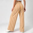 thumbnail image 6 of Crinkle Textured Womens Striped Wide Leg Pants Drawstring High Waist Loose Flowy Trousers with Pockets Daily Beach Loungewear Pants Beige, 6 of 7