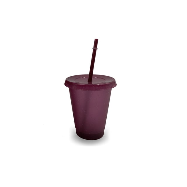 Vaso para beber Naiovety con tapa y pajita de plástico PP reutilizable 480ml color Mostrada Rojo púrpura