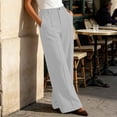 thumbnail image 7 of Htigea Women's Dress Pants Button High Waisted Work Trousers Solid Color Straight Leg Business Pant with Pockets Gray XXL, 7 of 7