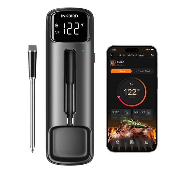 INKBIRD Wireless Dual-Sensor Meat Thermometer, Bluetooth Long Distance Connection, High Accurate Measurement, High and Low Temperature Alarms