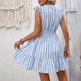 thumbnail image 4 of vigerkar Women's Ruffle Hem Striped Summer Dresses Sleeveless High Waist Smocked Sundress Button Up Peplum Mini Dress (Light Blue, XL), 4 of 5