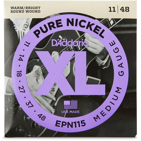 D'Addario EPN115 Pure Nickel Electric Guitar Strings, Blues/Jazz Rock, 11-48