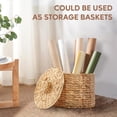 thumbnail image 5 of Greenatural Wicker Trash Can, 14x14x11 in Handwoven Water Hyacinth Waste Basket with Lid, 5 of 6