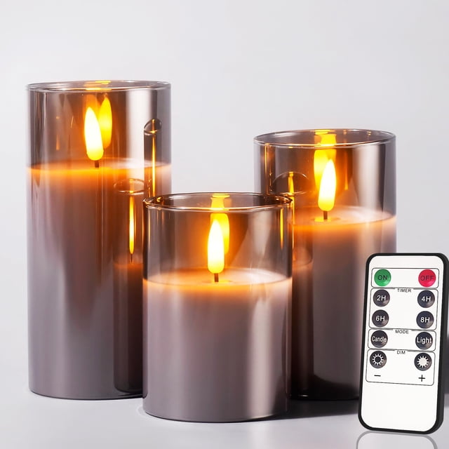 Velas sin llama Tyawon Glass con control remoto y temporizador (paquete de 3)