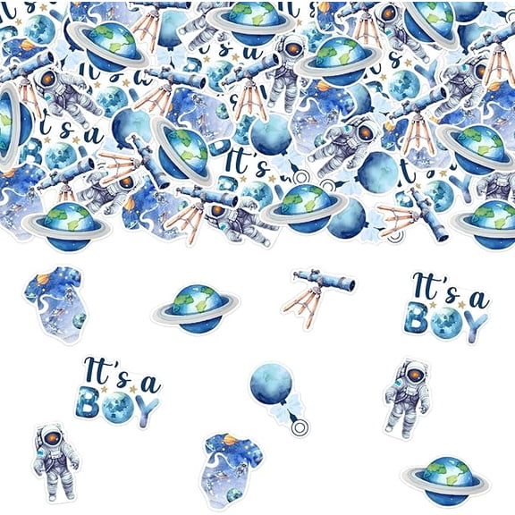 Space Baby Shower Decoration Boy, 200pcs Confetti Double Sided Space Theme Baby Shower Table Scatter Decoration for Outer Space Theme It’s a Boy Party Decorations