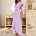 thumbnail image 4 of YanHoo Women's Elegant Maxi Dresses Summer Ruffle Short Sleeve V Neck Tie Waist High-low Dress Cocktail Party Swing Dress Summer Prime Sales, 4 of 8