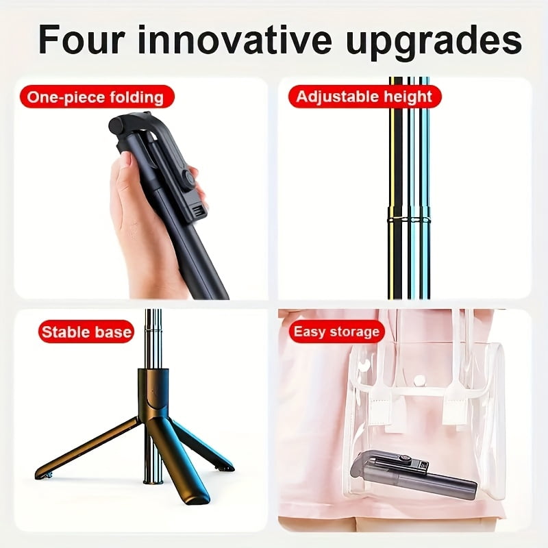 Wireless Selfie Stick with LED Light & Remote, Aluminum Tripod for Anti-Shake Phone Photos Live Stream, Compatible All Smartphones, Holiday Gift