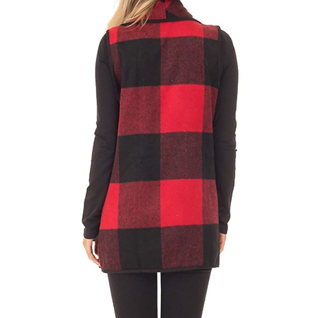 Sleeveless Cardigan, Sleeveless Jacket Skin Friendly Printed Pattern For Women For Indoor Red,Plaid