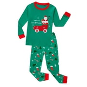 Elowel Boys Girls Santa Sock Christmas 2 Piece Kids Pajamas Set 100% Cotton Size 3 Green