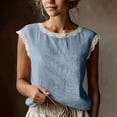 thumbnail image 2 of Cotton Linen Tank Tops for Women Summer Casual Sleeveless Shirts Lace Trim Cap Sleeve Crew Neck Blouses Tees, 2 of 8