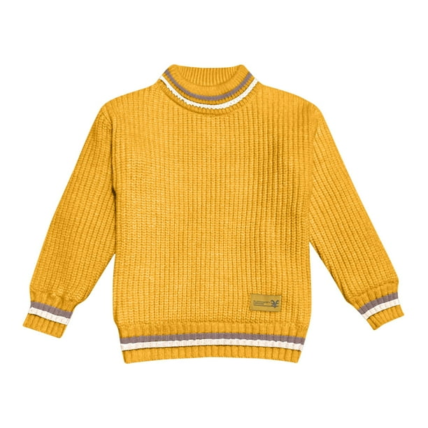 Suéter de cuello redondo para niños, suéter de invierno de color liso con cuello redondo y cuello vuelto, suéter de punto con parte inferior, top de poliéster de moda para niños