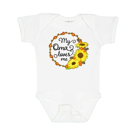 

Inktastic My Oma Loves Me with Sunflower Wreath Gift Baby Boy or Baby Girl Bodysuit