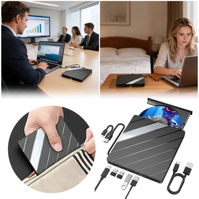 BotaniNest 8 In1 External DVD Drive Laptop DVD Player USB C 3.0 Portable Burner With SD/ Slot & 3 USB Ports Compatible With Windows