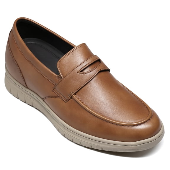 CMR CHAMARIPA Height Increasing Shoes For Men - Brown Cowhide Leather Casual Elevator Shoes 6CM / 2.36 Inches
