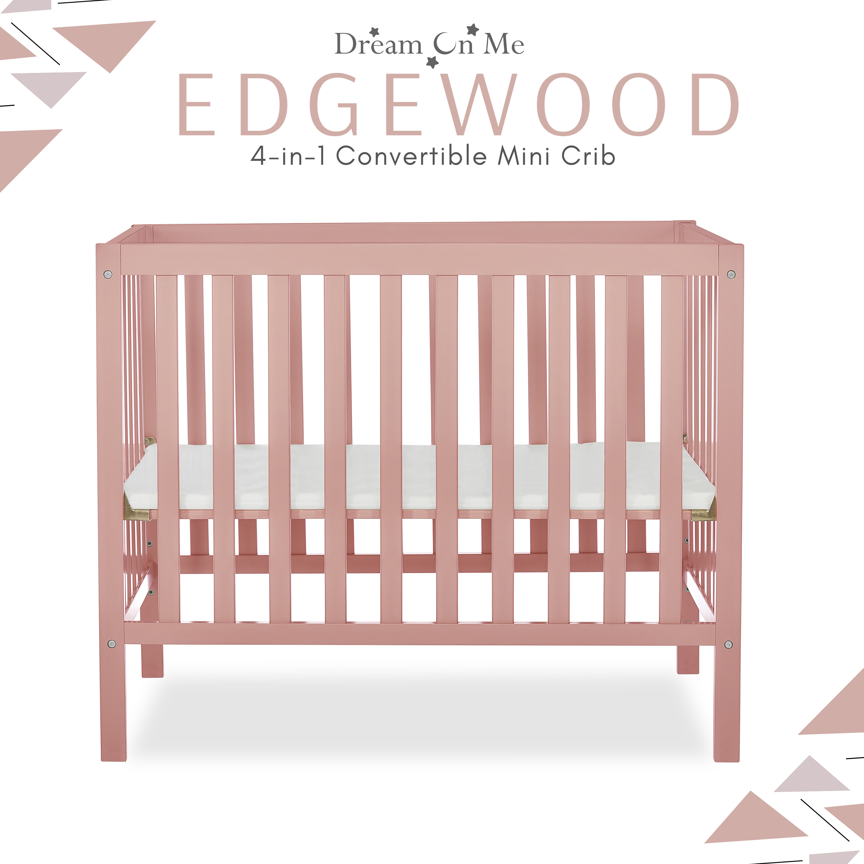 Dream On Me Edgewood 4 in 1 Convertible Mini Crib in Pink
