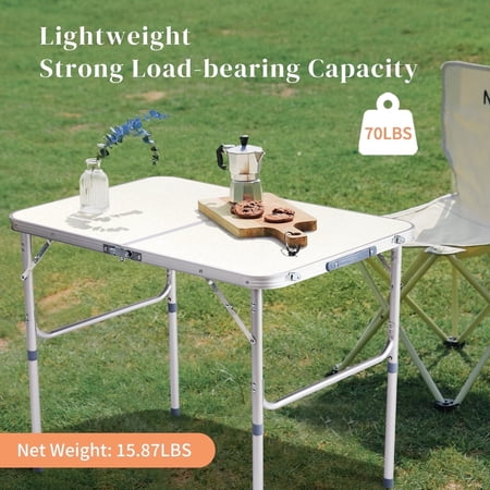 Lightweight Fold Table Aluminum Folding Camping Table Portable for Picnic Backyard Table Beach & Indoor/Outdoor Use